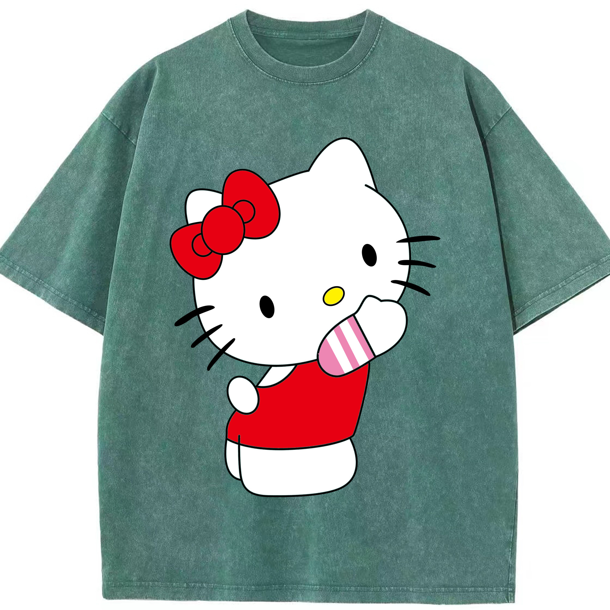（画像用） Hello Kitty ハローキティ 綿100% ヴィンテージ風 半袖Tシャツ（フロントプリント）